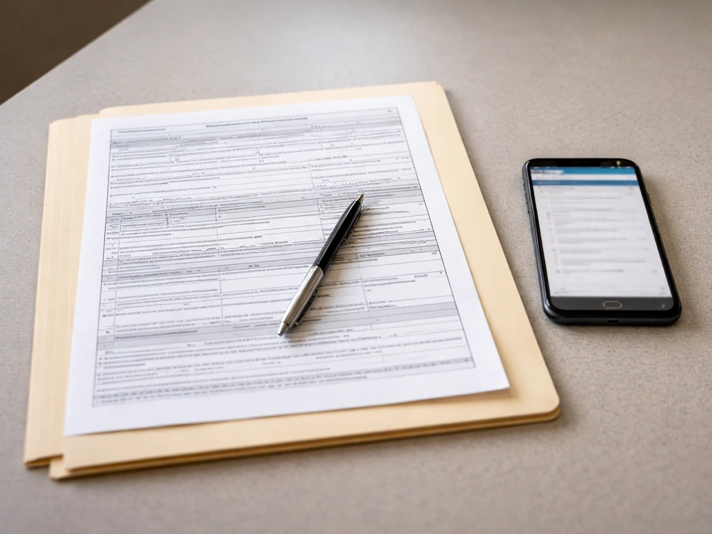 Document resembling OGE Form 278e beside a phone with an indistinct government disclosure URL.